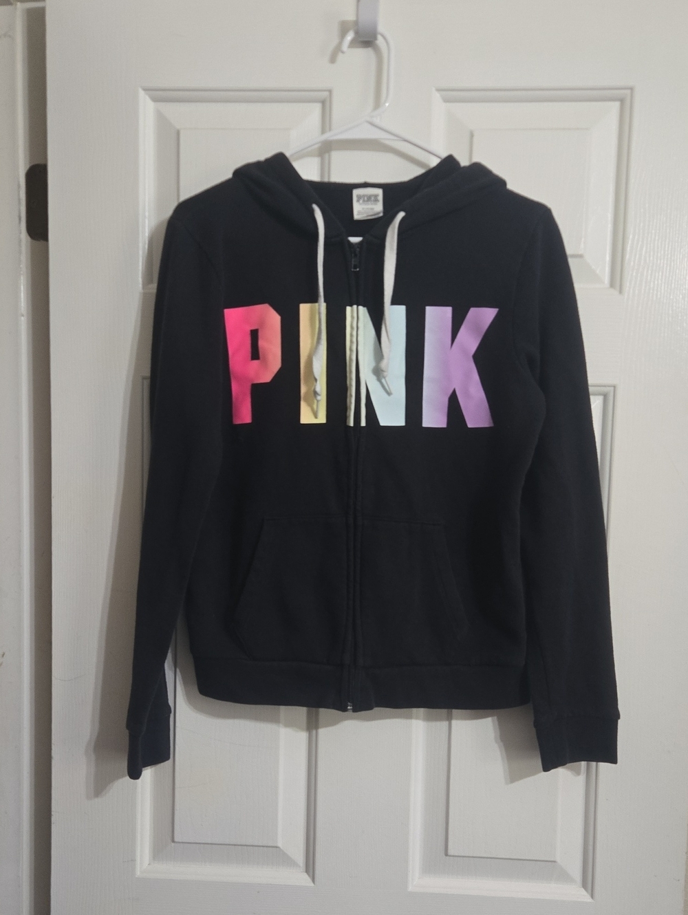 Victoria's Secret PINK Black Hoodie with Rainbow Lettering